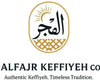 Logo of ALFAJR Keffiyeh Co with Arabic text and geometric design on a white background
